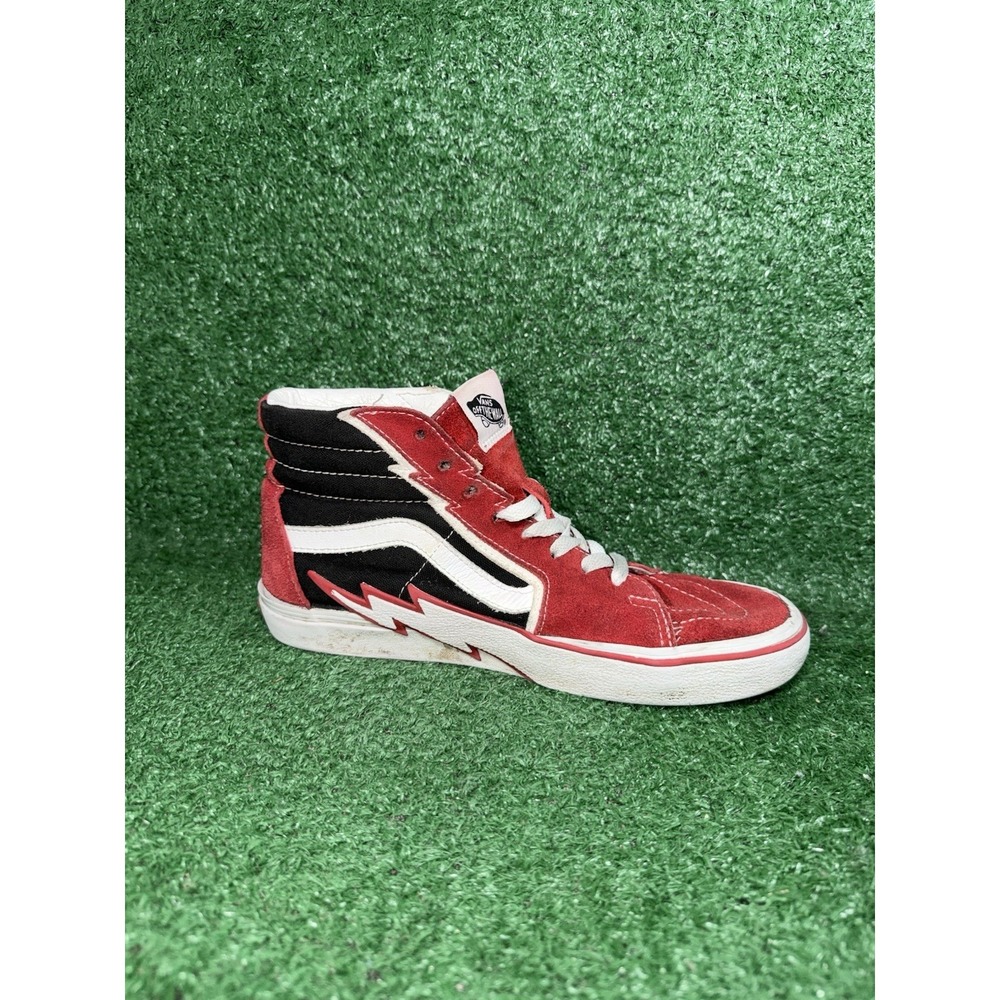 Vans Sk8-Hi Bolt Black Red Suede Canvas Skate Shoes Hi Top Sneaker Men's Size 8 - Picture 3 of 12